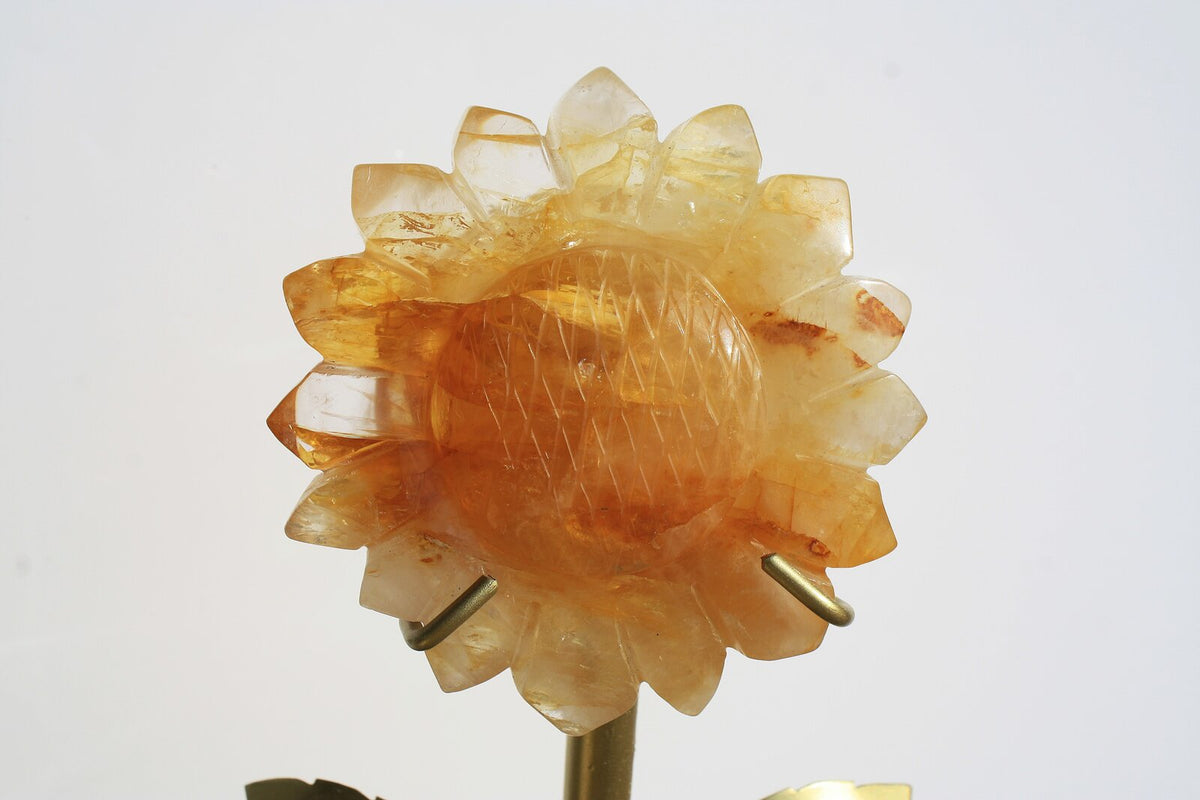 Hand-carved Sunflower on 14" Golden Stand by Breno