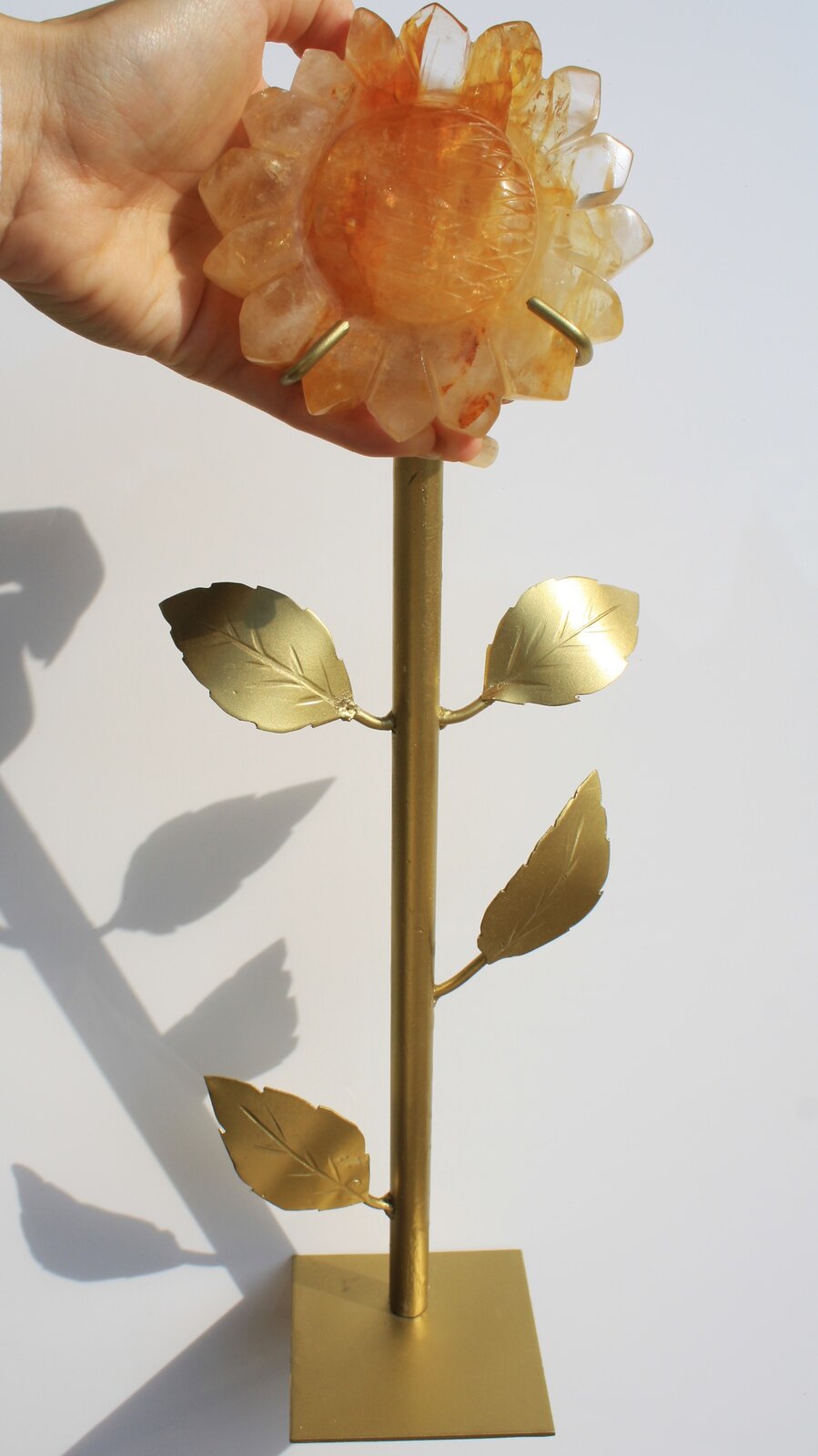 Hand-carved Sunflower on 14" Golden Stand by Breno