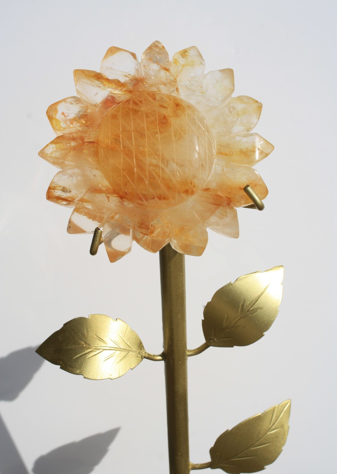 Hand-carved Sunflower on 14" Golden Stand by Breno