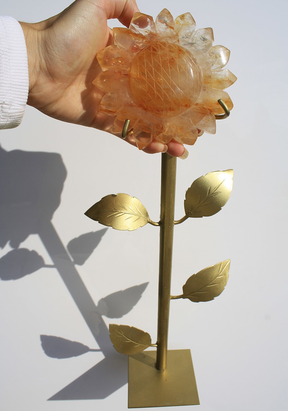 Hand-carved Sunflower on 14" Golden Stand by Breno