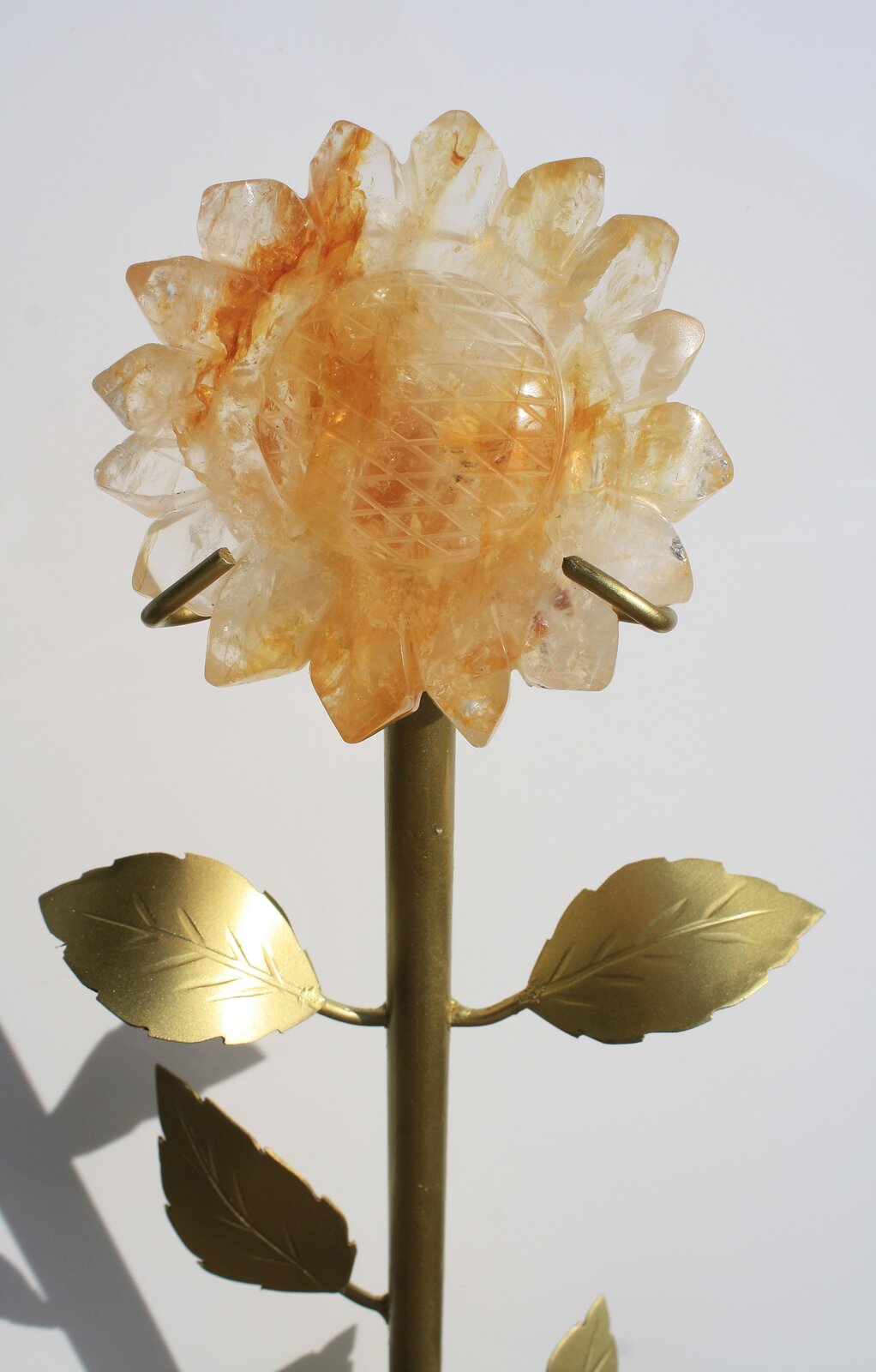 Hand-carved Sunflower on 14" Golden Stand by Breno