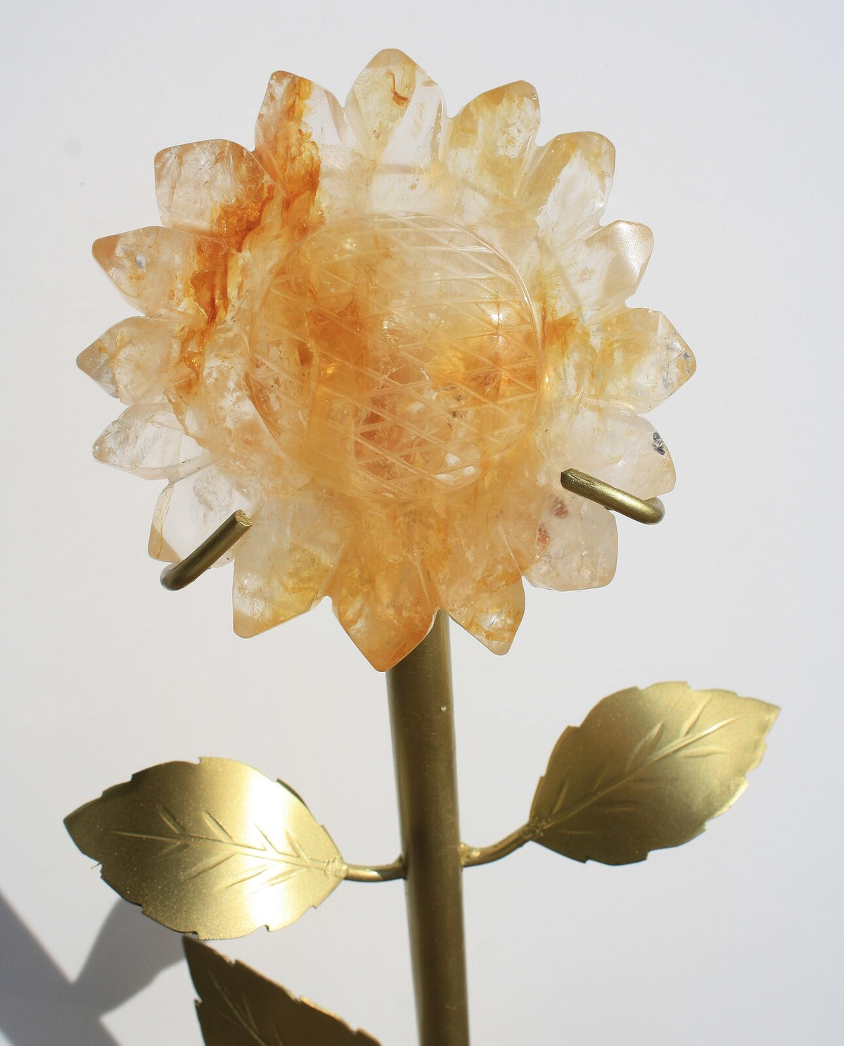 Hand-carved Sunflower on 14" Golden Stand by Breno