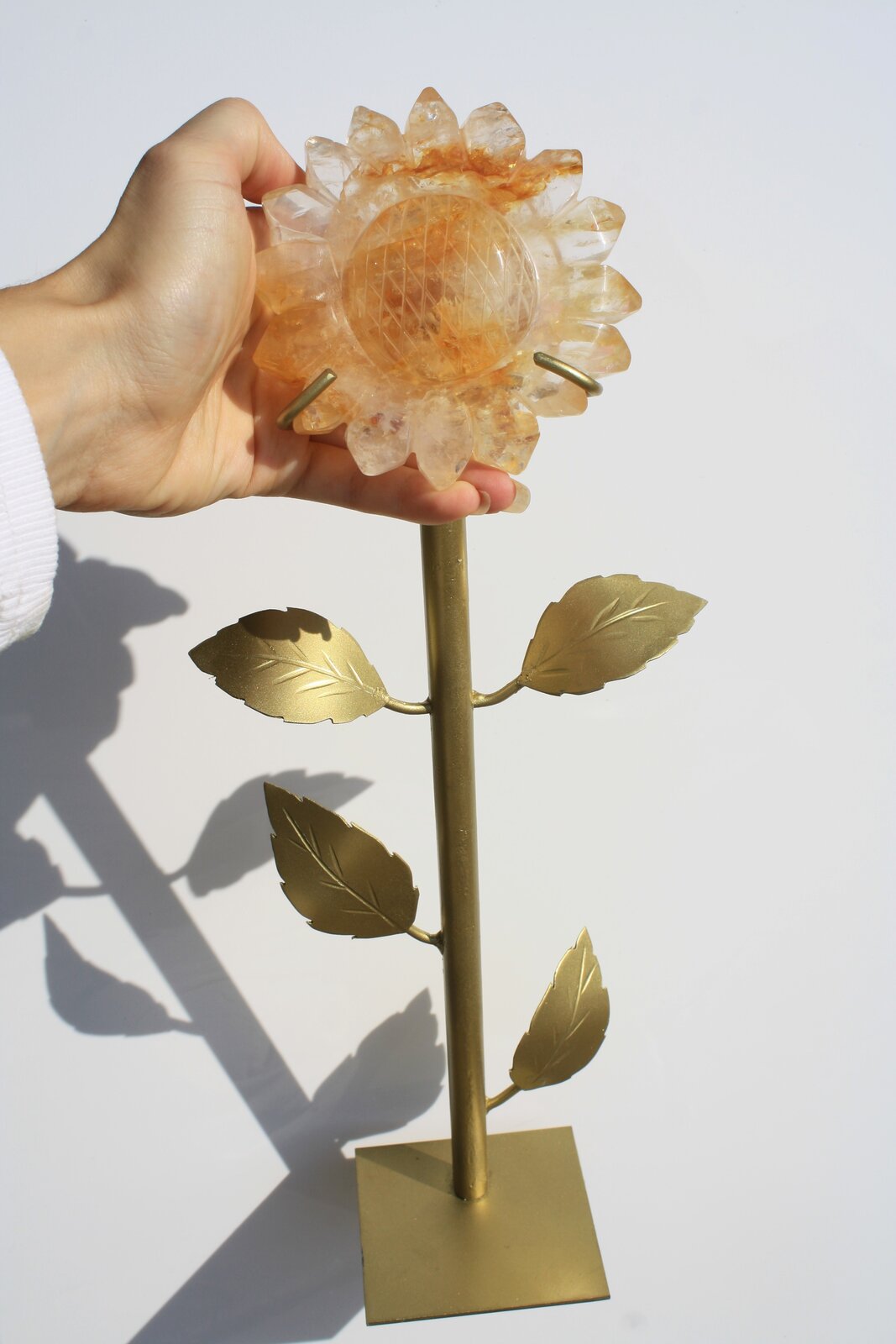 Hand-carved Sunflower on 14" Golden Stand by Breno