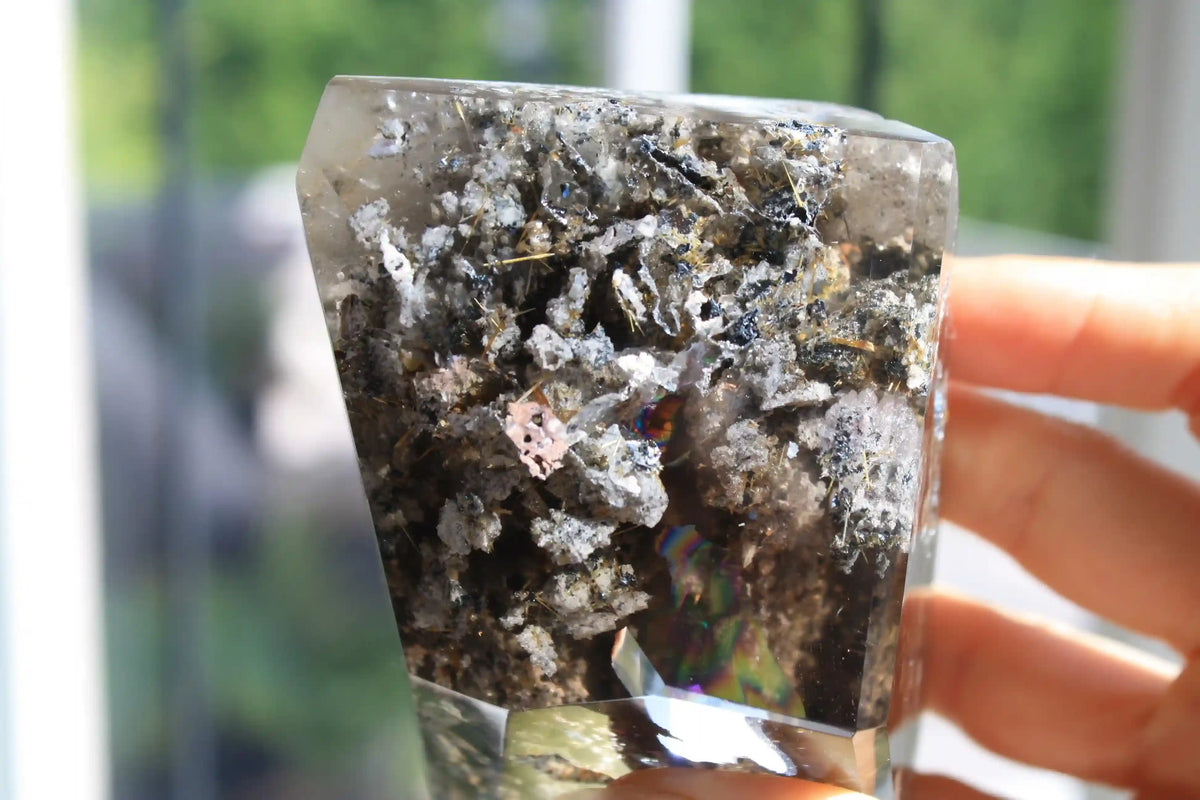 Golden Titanium Rutile in Grey Garden Quartz Freeform