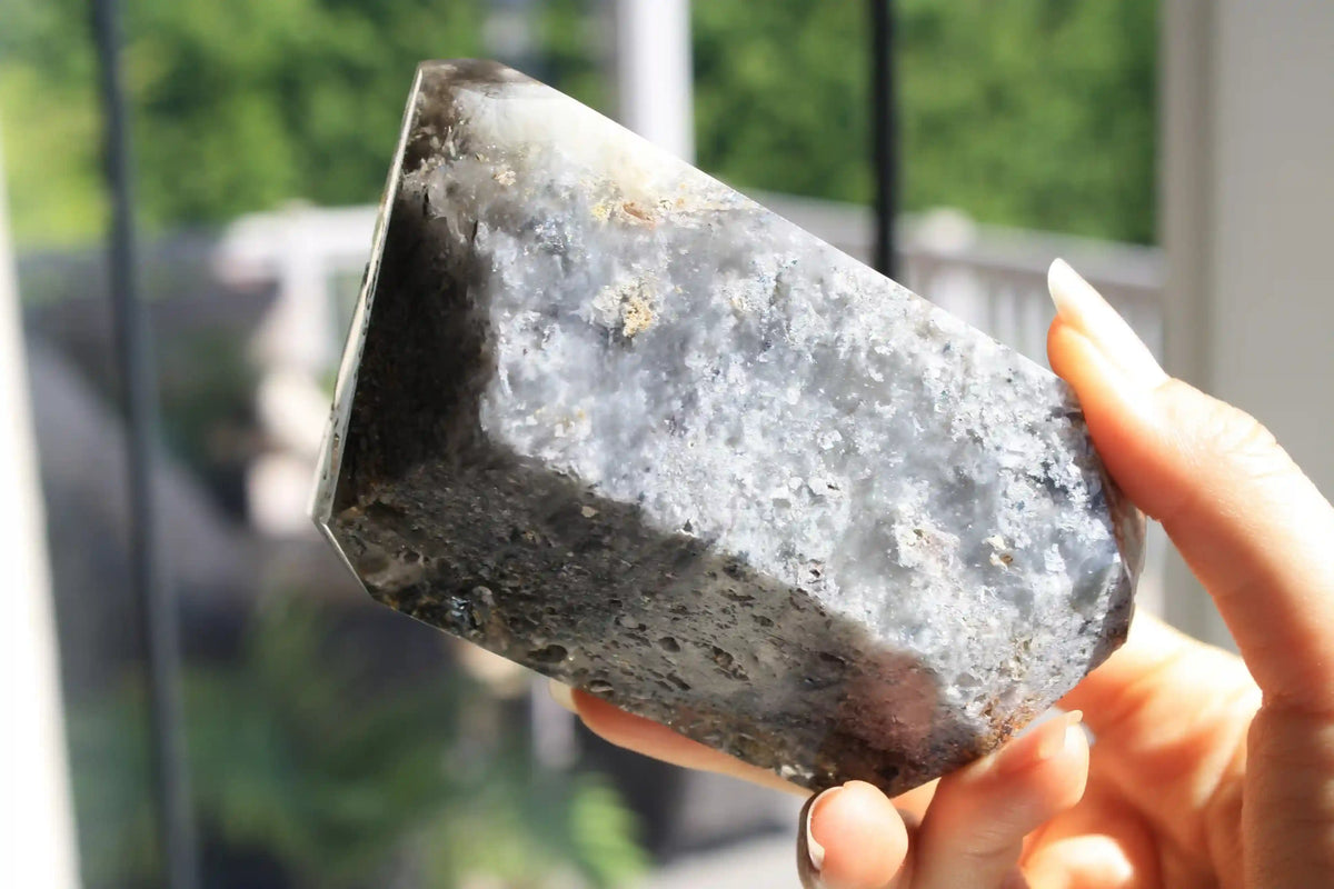 Golden Titanium Rutile in Grey Garden Quartz Freeform