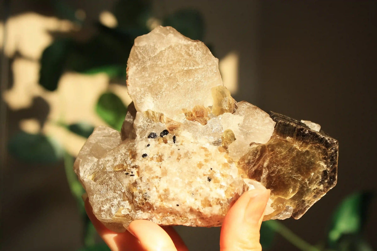 RARE Citrine with Golden Mica and Green Tourmaline on Custom Gold Stand