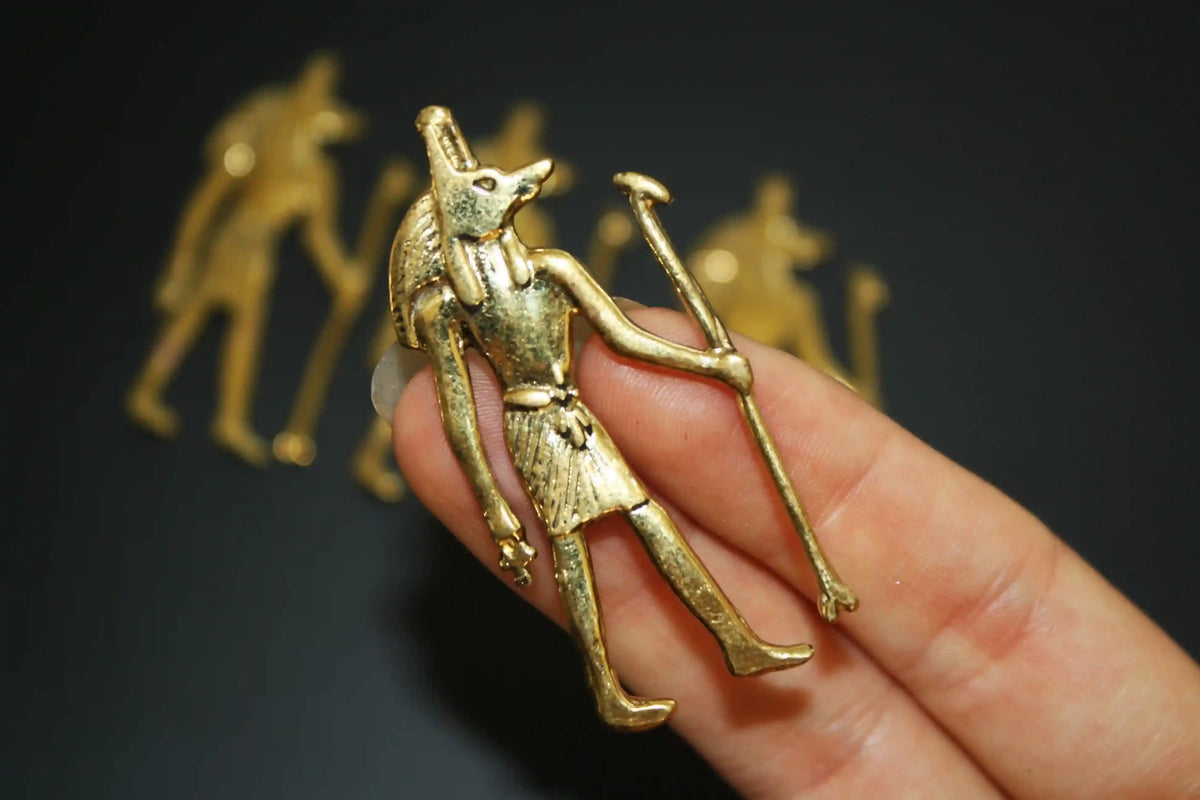 Anubis Egyptian god charm with jackal-headed design symbolizing protection, guidance, and safe passage