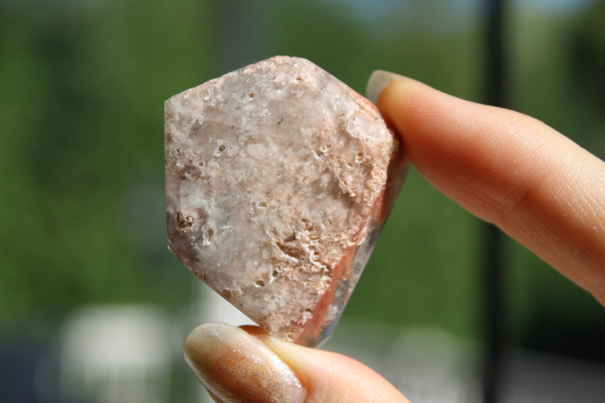 Amphibole quartz crystal , pink amphibole, red amphibole, Canadian crystal shop, amphibole tower, unique inclusion crystal, coral amphibole