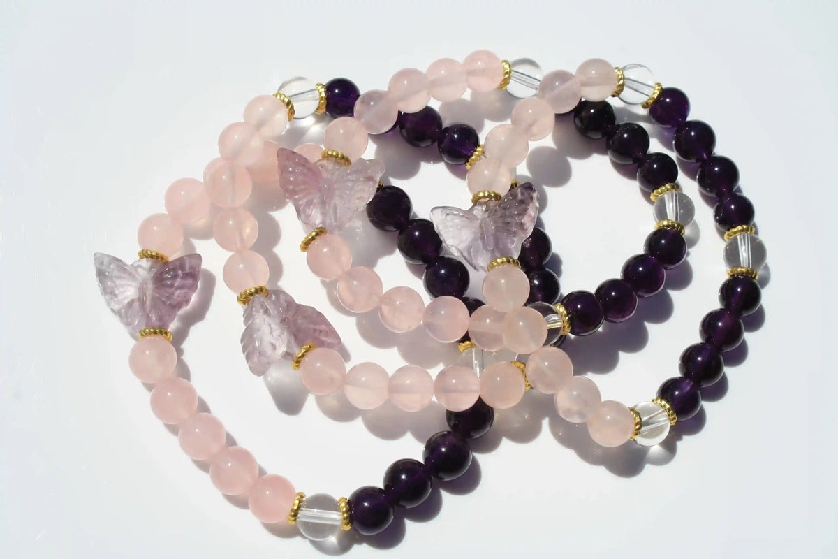 Butterfly Bracelets Custom Designed Amethyst, Rose and Clear Quartz