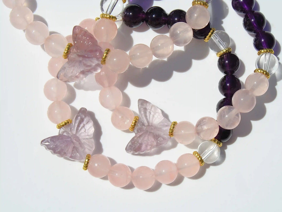 Butterfly Bracelets Custom Designed Amethyst, Rose and Clear Quartz