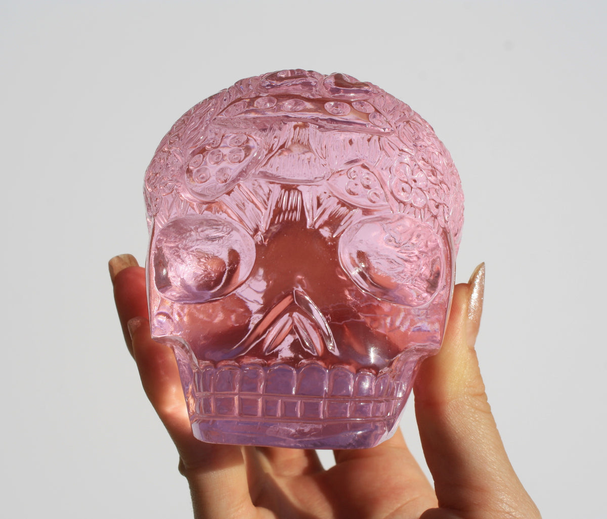 Medium Pink Obsidian Fairy Designed Skull by Vikas Meena