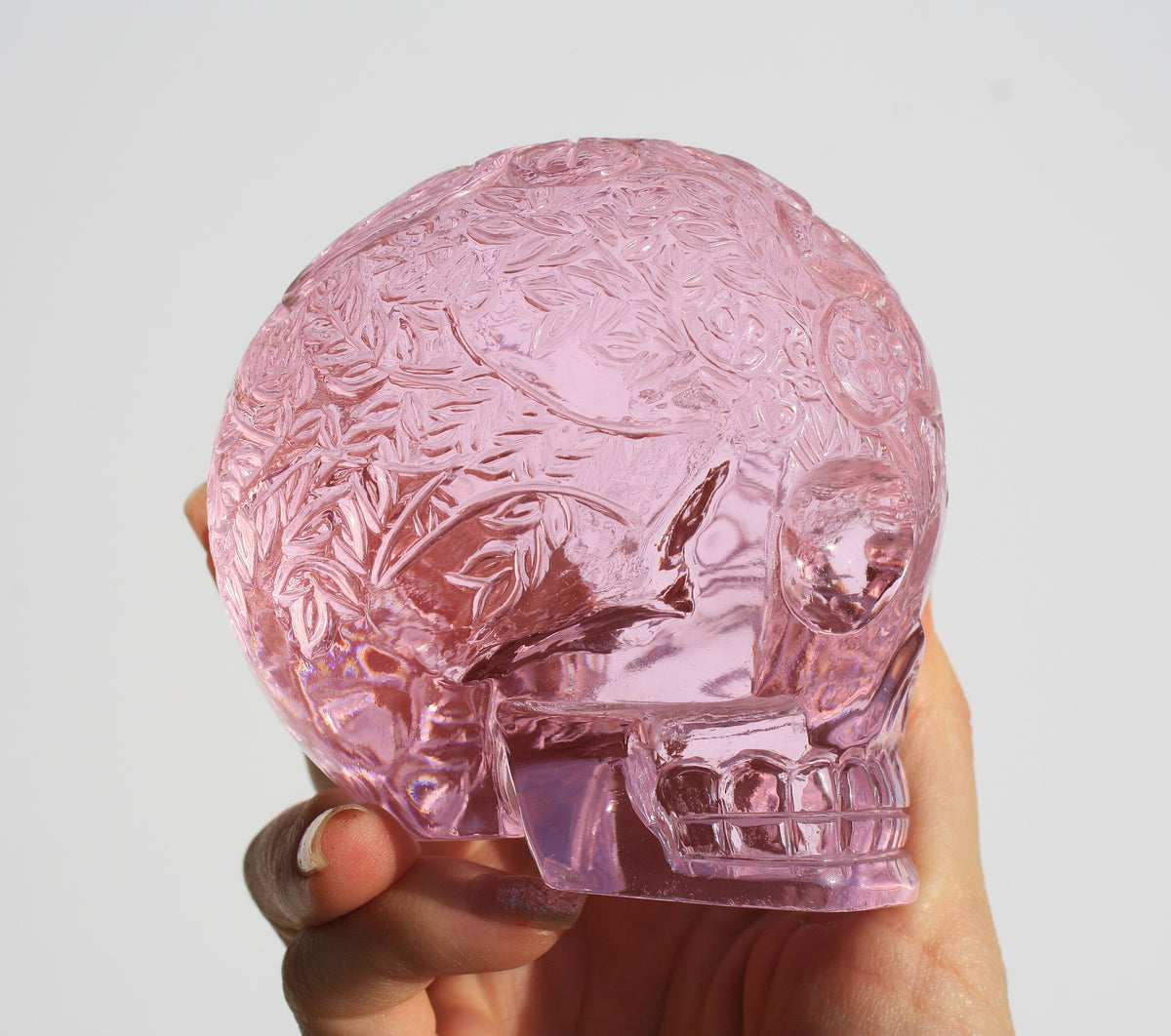 Medium Pink Obsidian Fairy Designed Skull by Vikas Meena