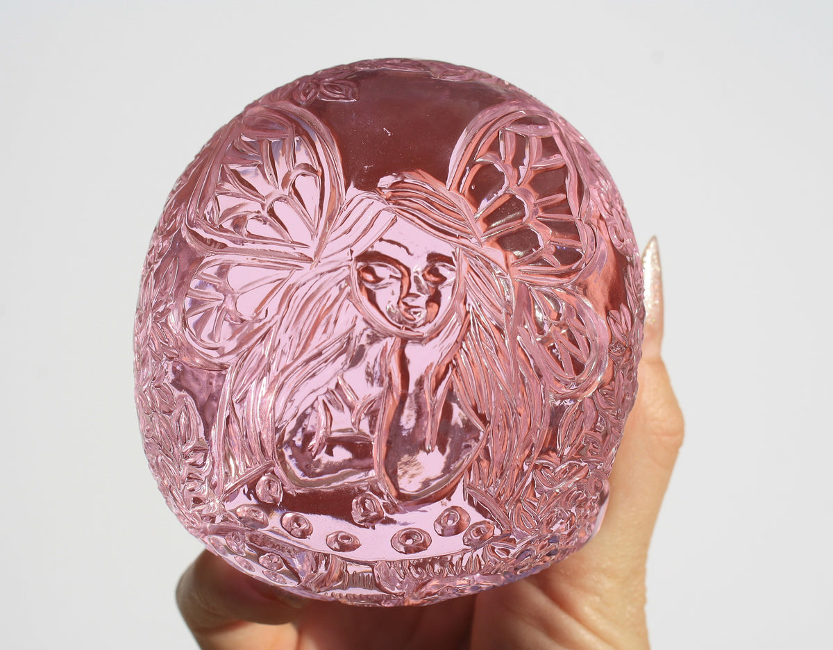 Medium Pink Obsidian Fairy Designed Skull by Vikas Meena