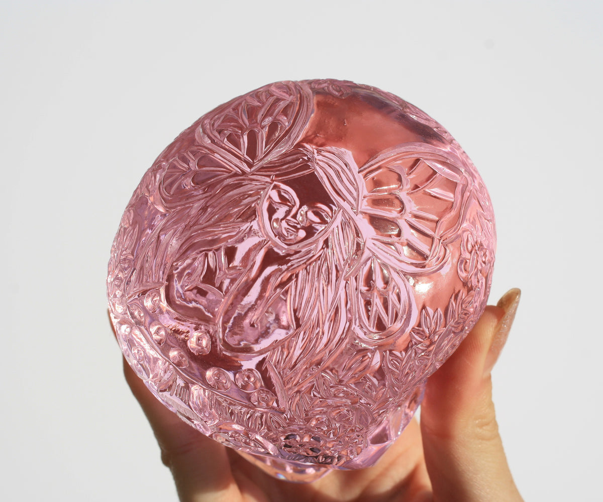 Medium Pink Obsidian Fairy Designed Skull by Vikas Meena