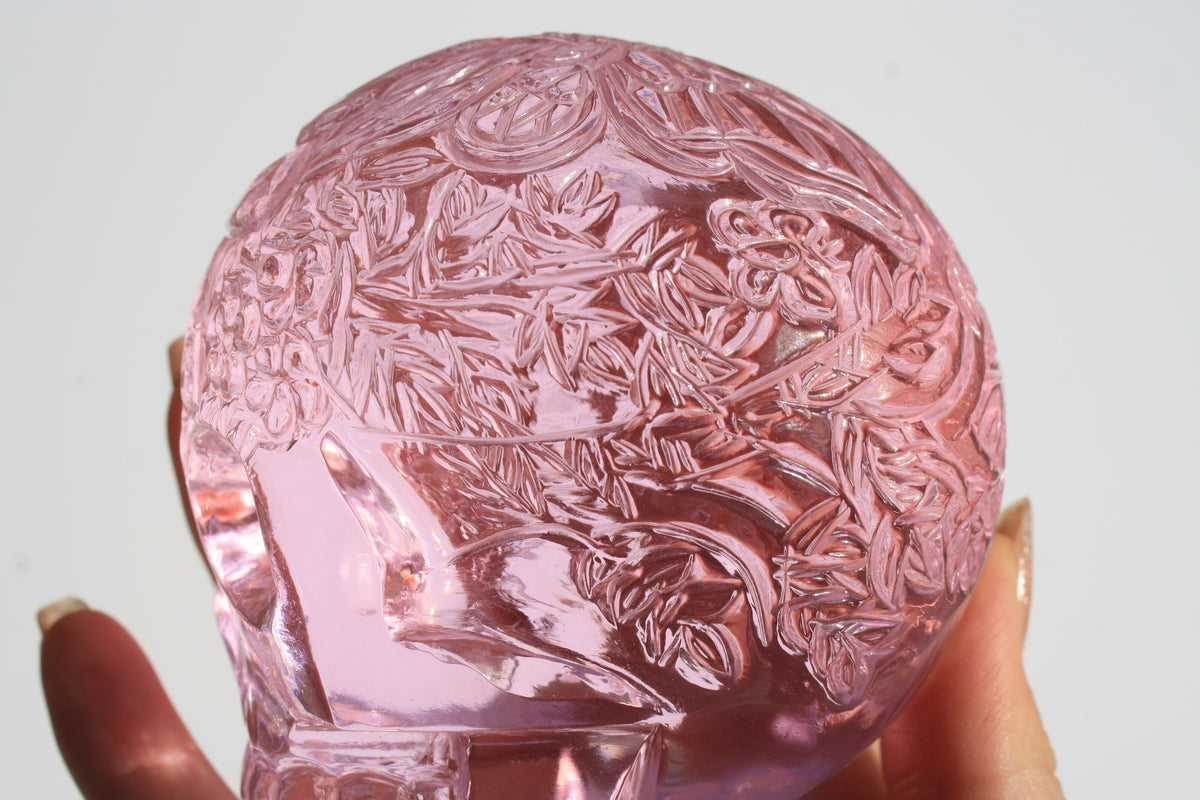 Medium Pink Obsidian Fairy Designed Skull by Vikas Meena
