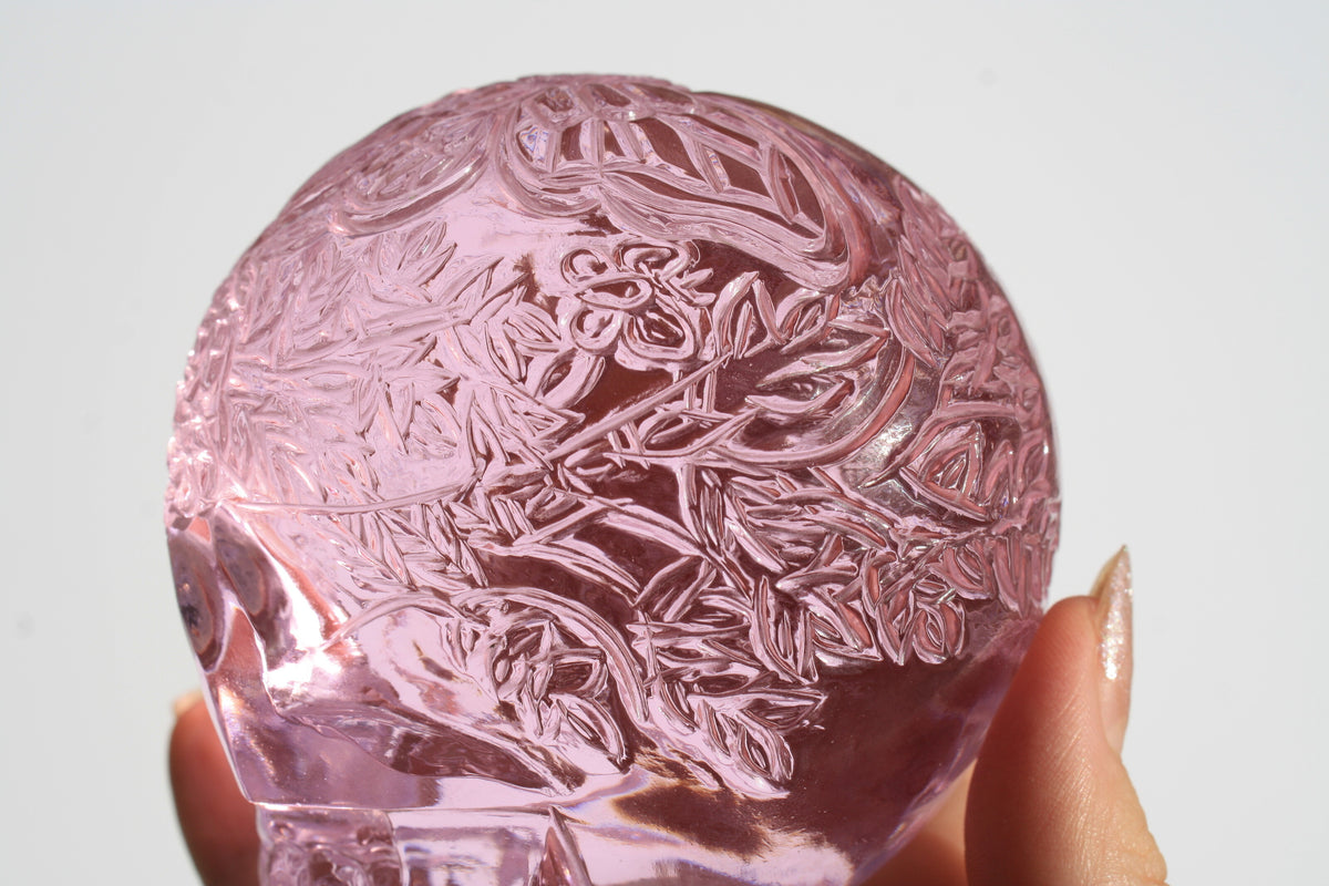 Medium Pink Obsidian Fairy Designed Skull by Vikas Meena