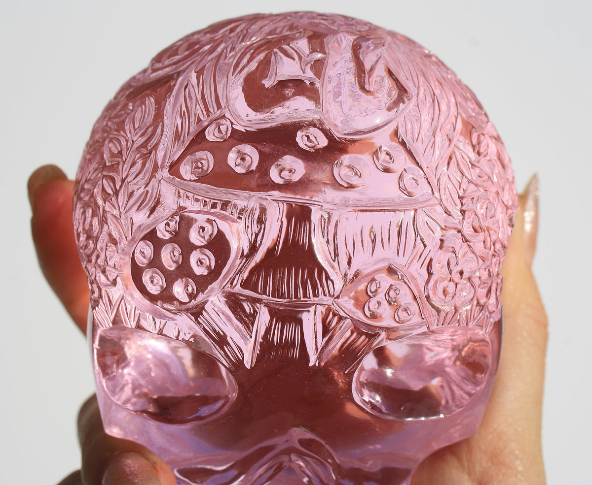 Medium Pink Obsidian Fairy Designed Skull by Vikas Meena