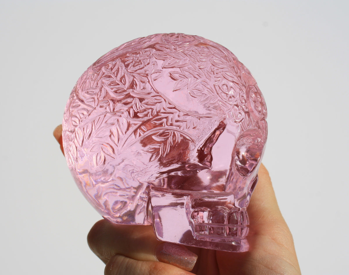 Medium Pink Obsidian Fairy Designed Skull by Vikas Meena