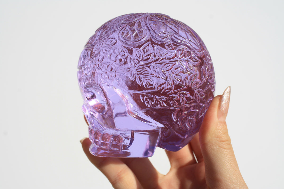 Beautiful Medium Purple Obsidian Fairy Designed Skull by Vikas Meena