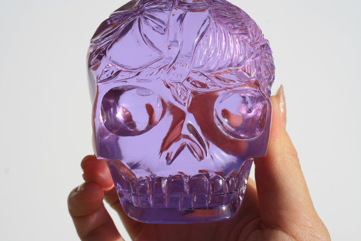 Beautiful Medium Purple Obsidian Fairy Designed Skull by Vikas Meena