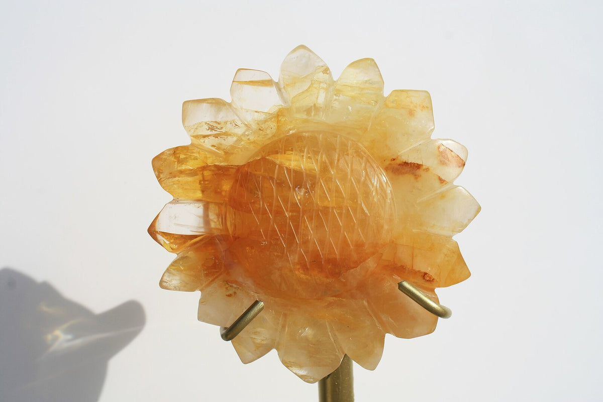 Hand-carved Sunflower on 14" Golden Stand by Breno