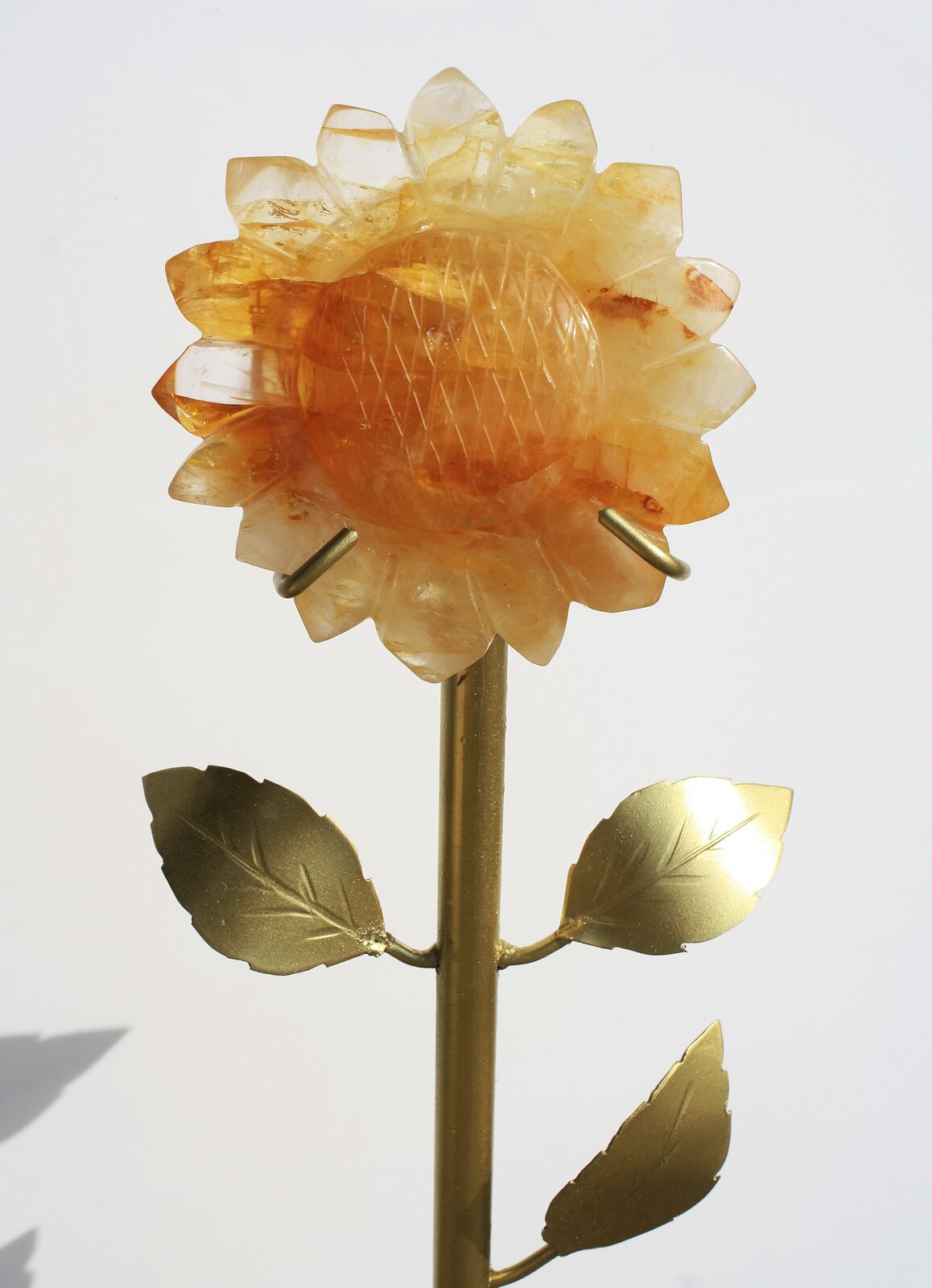 Hand-carved Sunflower on 14" Golden Stand by Breno