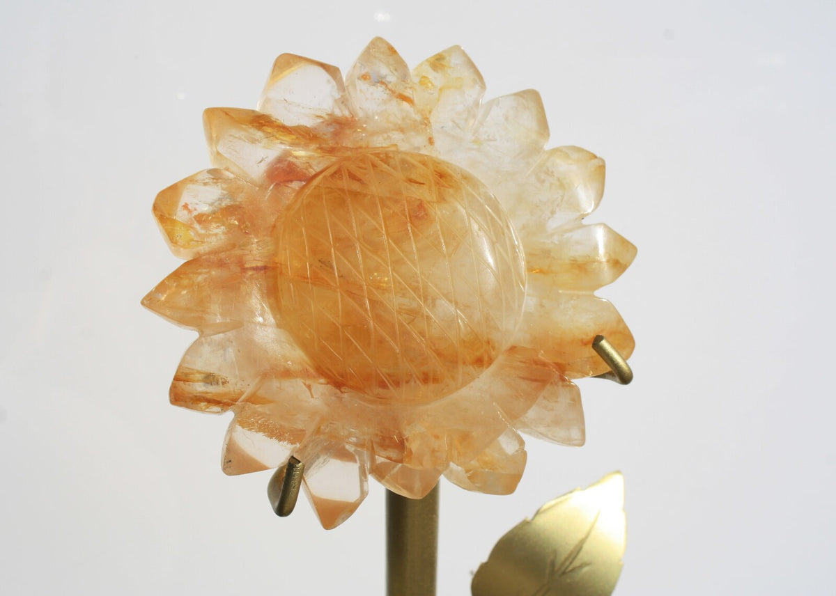 Hand-carved Sunflower on 14" Golden Stand by Breno