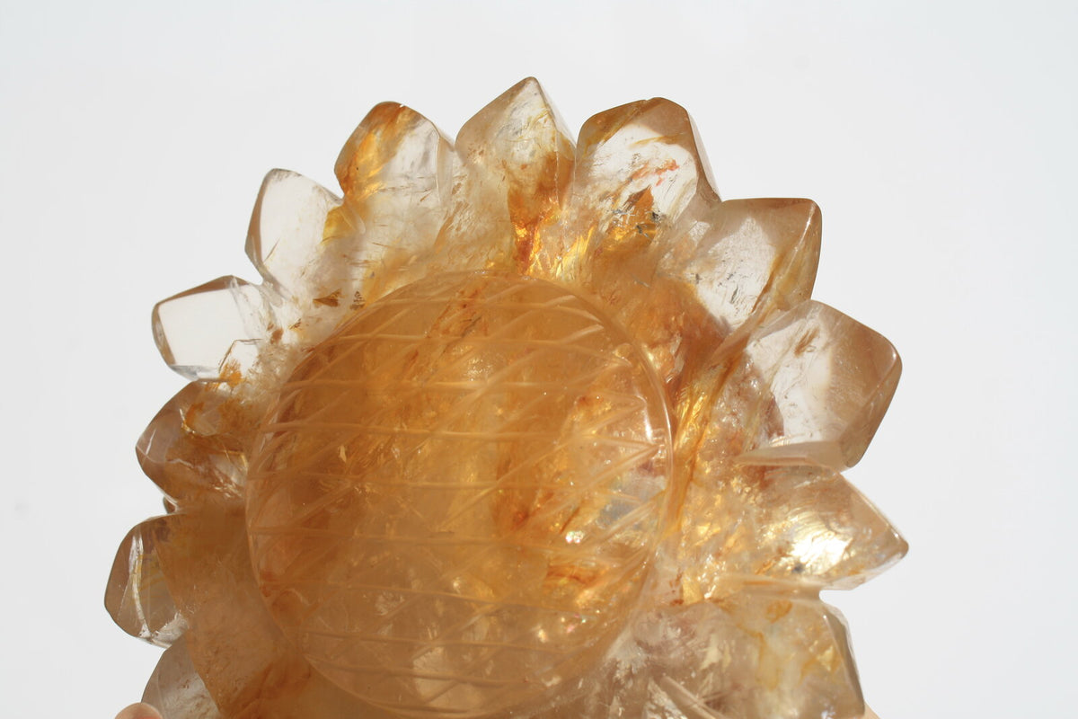 Hand-carved Sunflower on 14" Golden Stand by Breno
