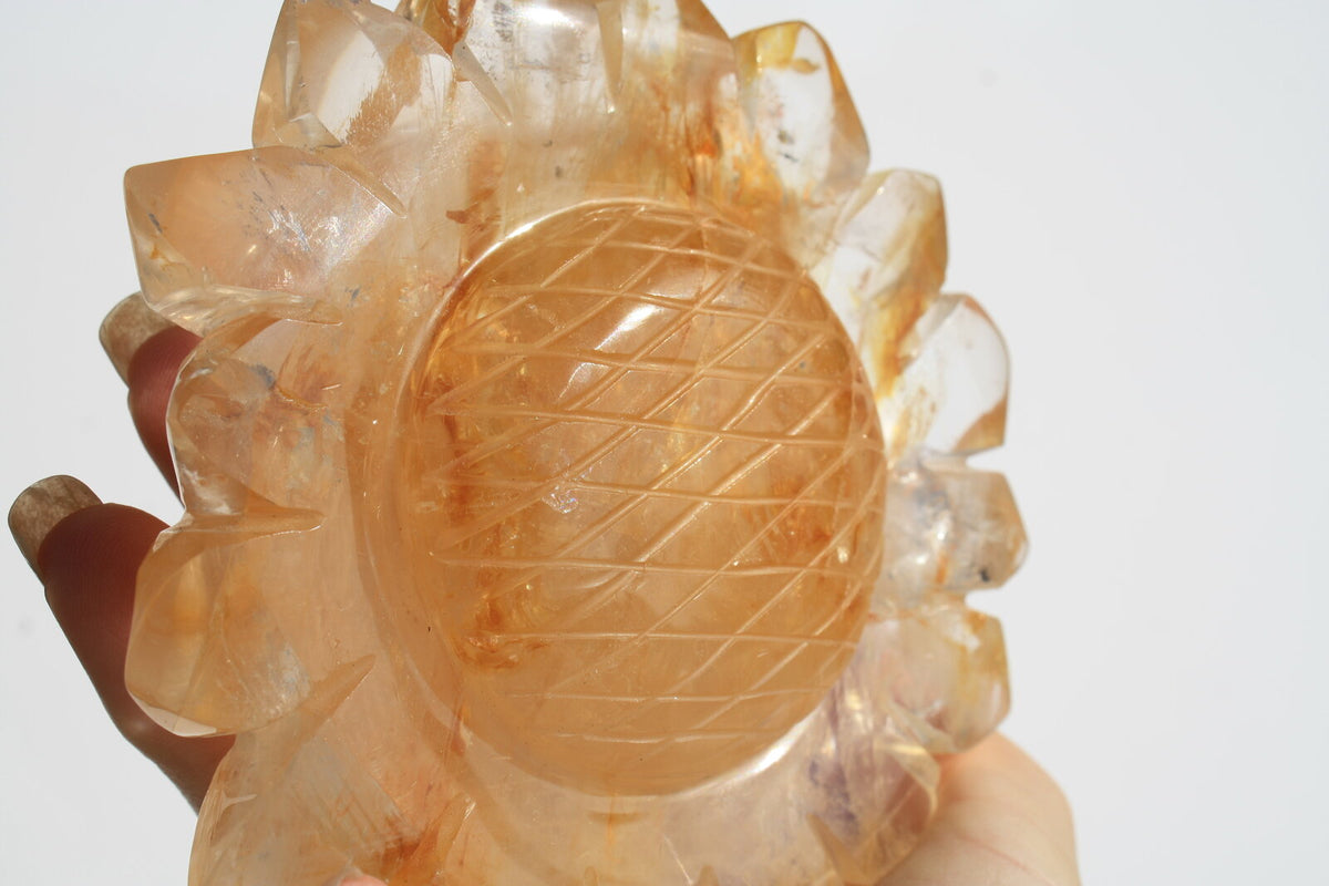 Hand-carved Sunflower on 14" Golden Stand by Breno