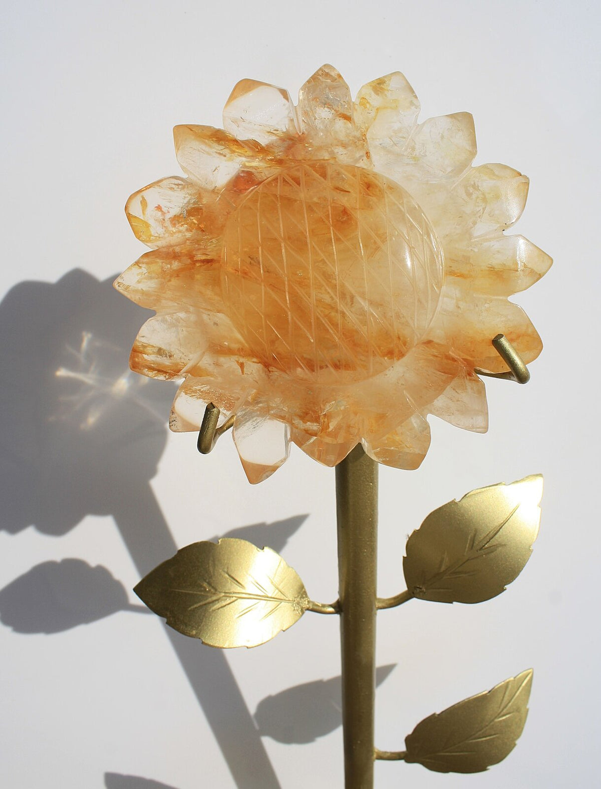 Hand-carved Sunflower on 14" Golden Stand by Breno