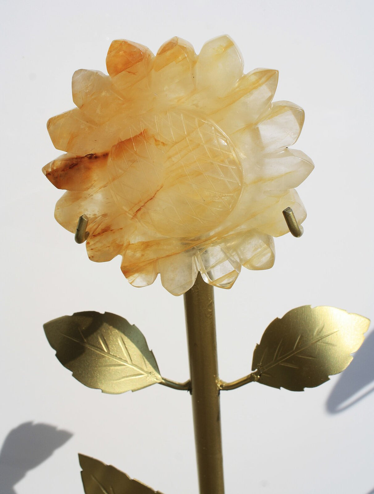 Hand-carved Sunflower on 14" Golden Stand by Breno