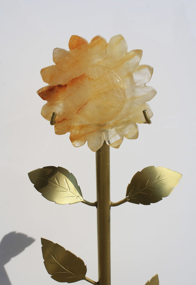 Hand-carved Sunflower on 14" Golden Stand by Breno