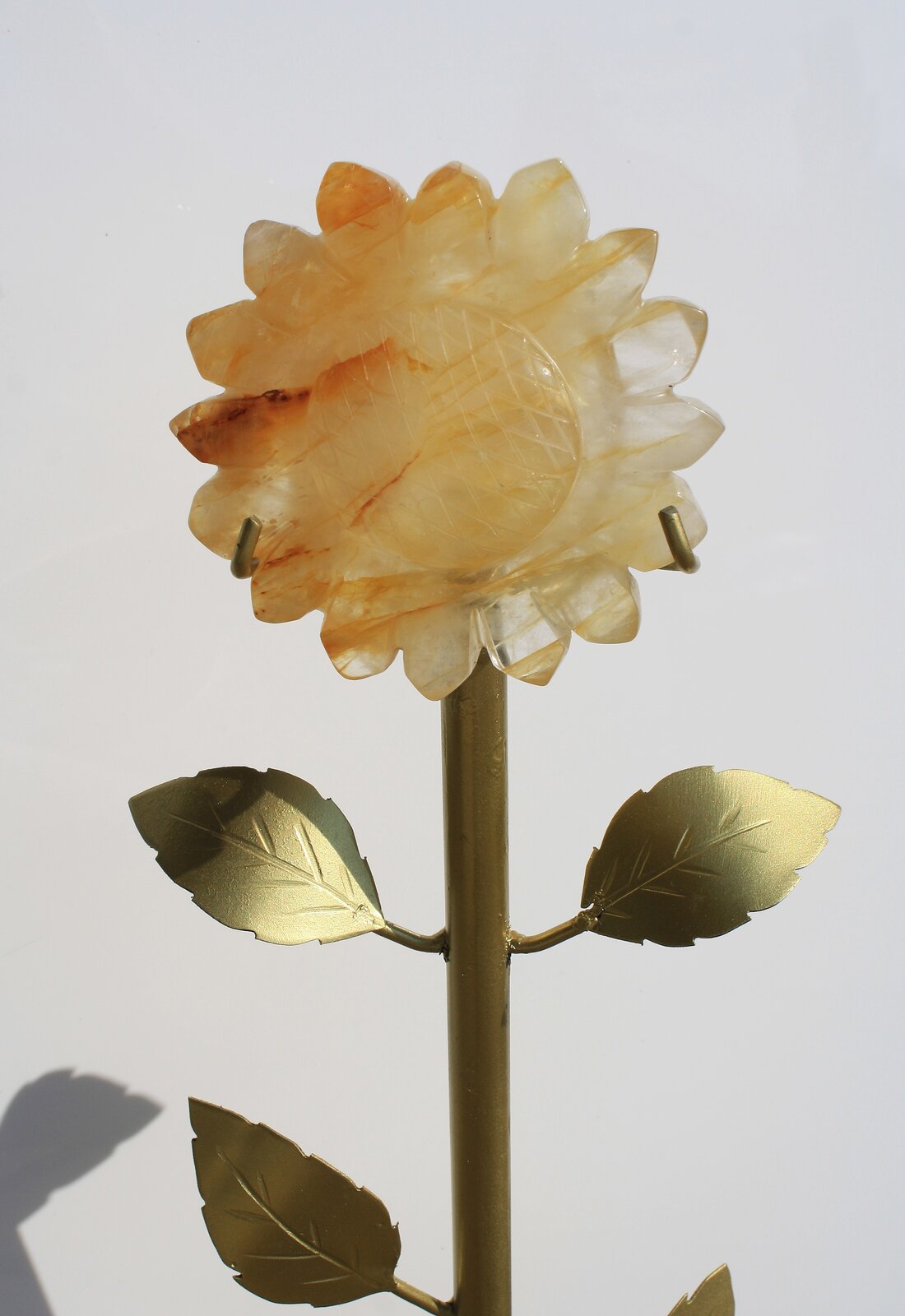 Hand-carved Sunflower on 14" Golden Stand by Breno