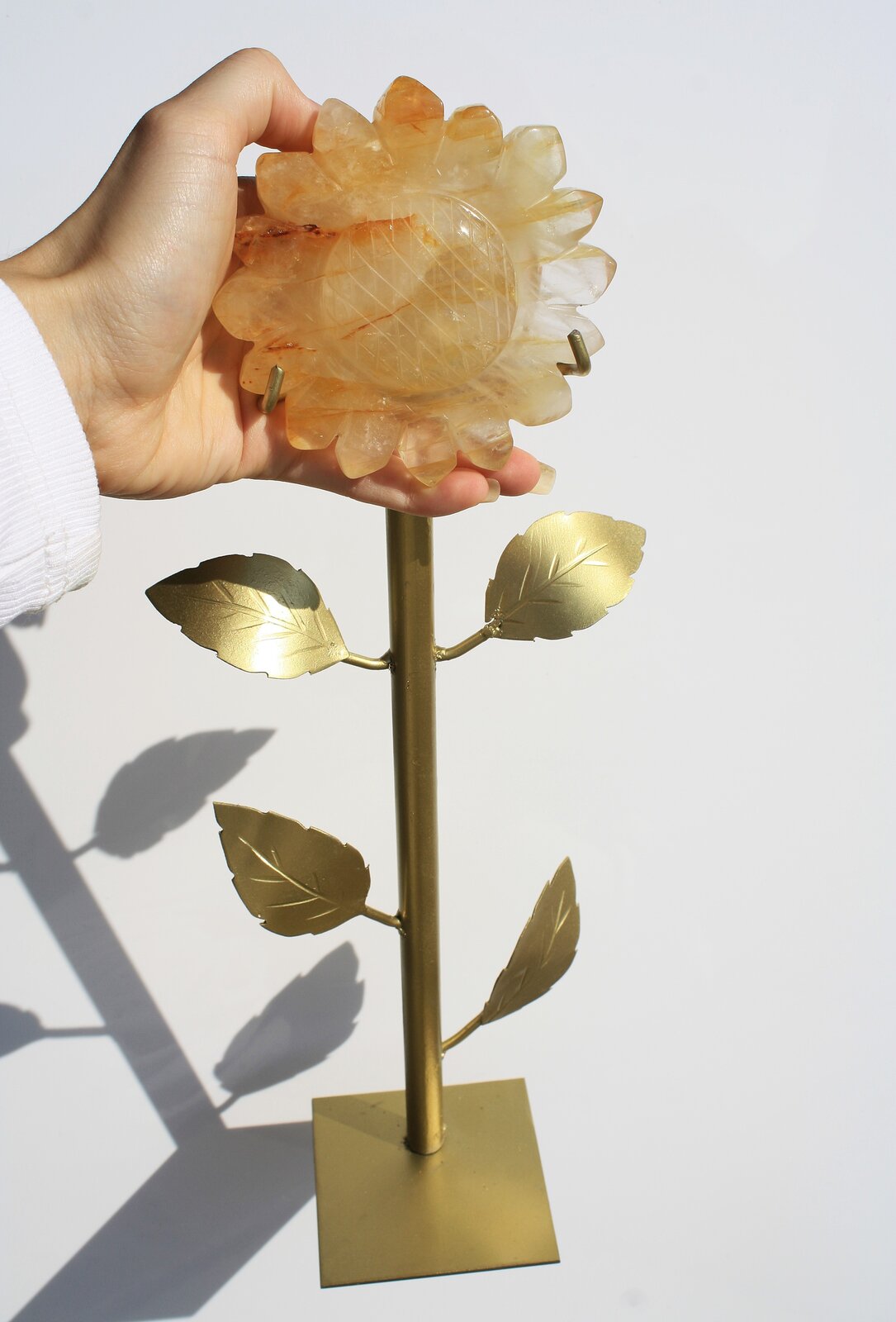Hand-carved Sunflower on 14" Golden Stand by Breno