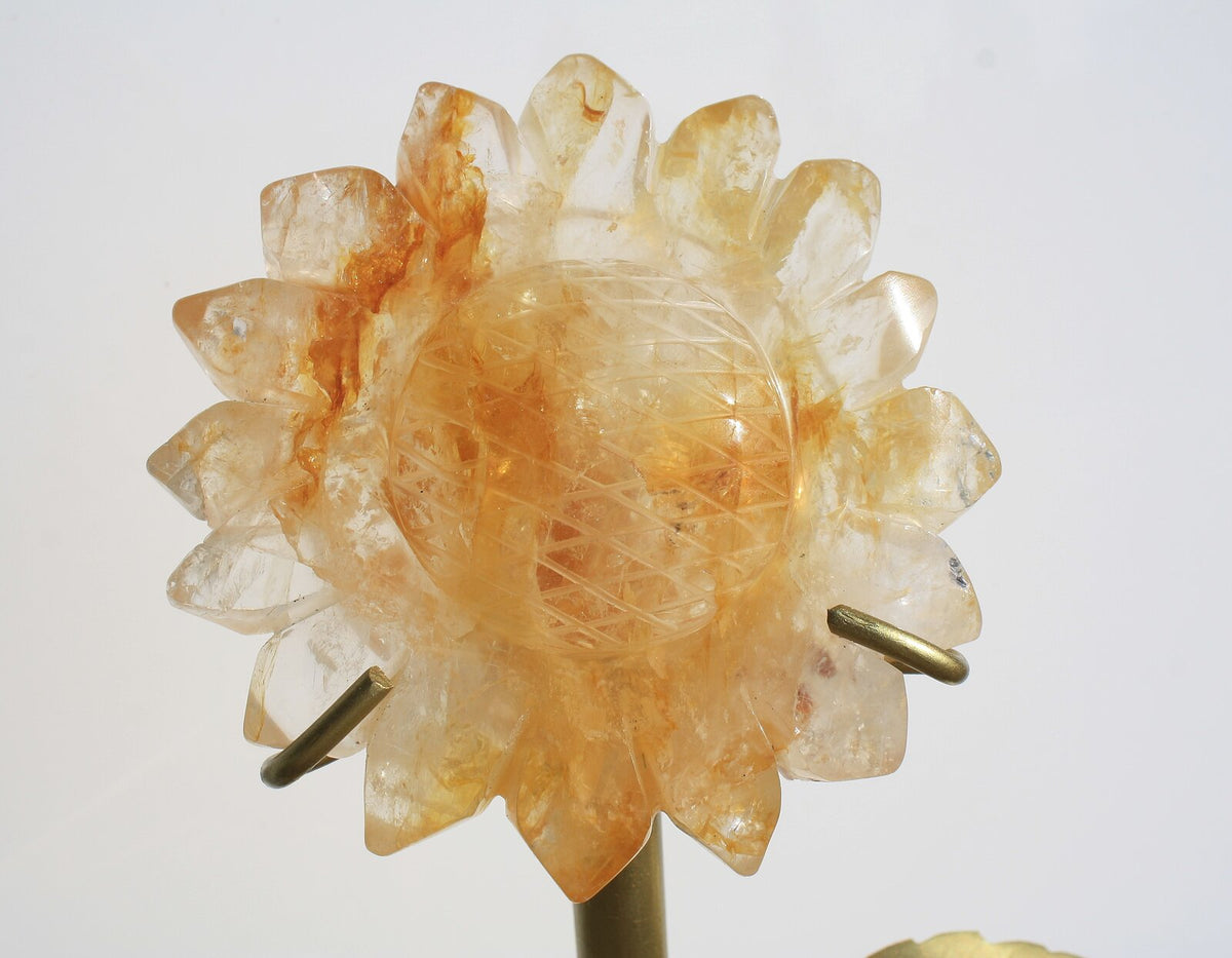 Hand-carved Sunflower on 14" Golden Stand by Breno