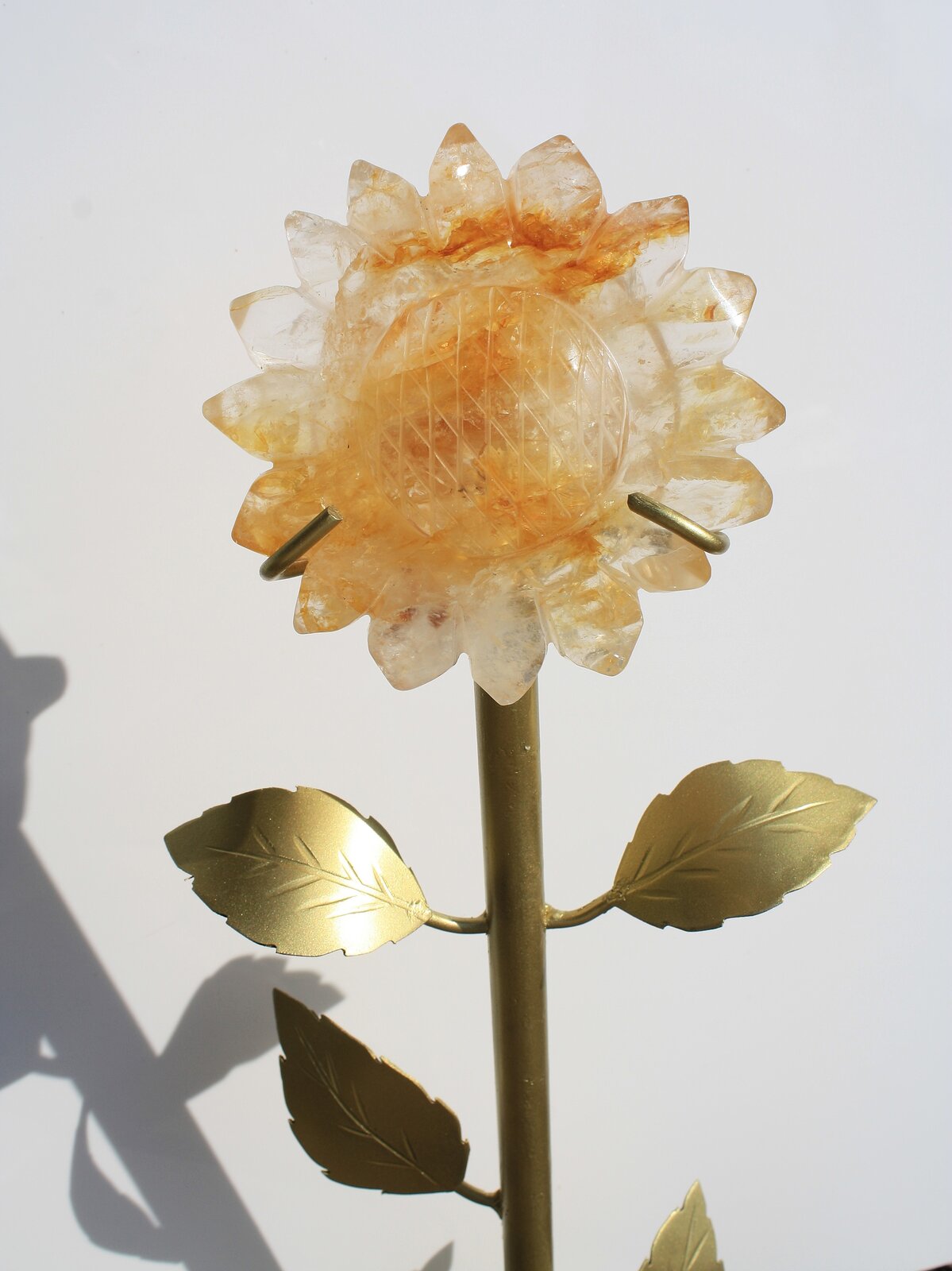 Hand-carved Sunflower on 14" Golden Stand by Breno