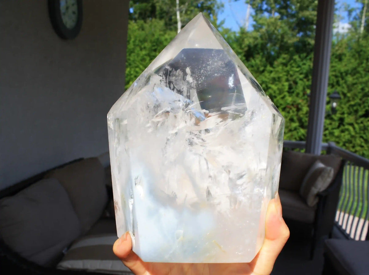Natural quartz with amphibole inclusions, Blue Amphibole Quartz, Angel wing quartz