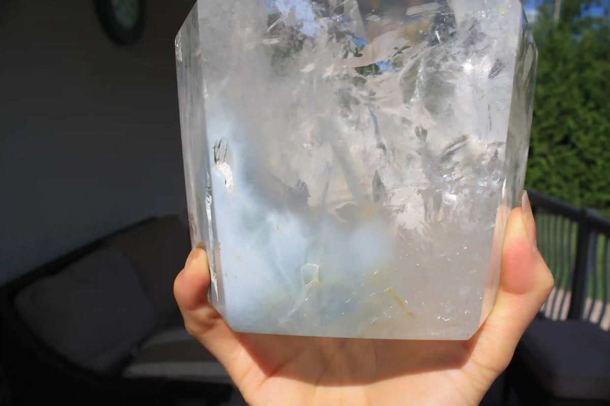 Natural quartz with amphibole inclusions, Blue Amphibole Quartz, Angel wing quartz