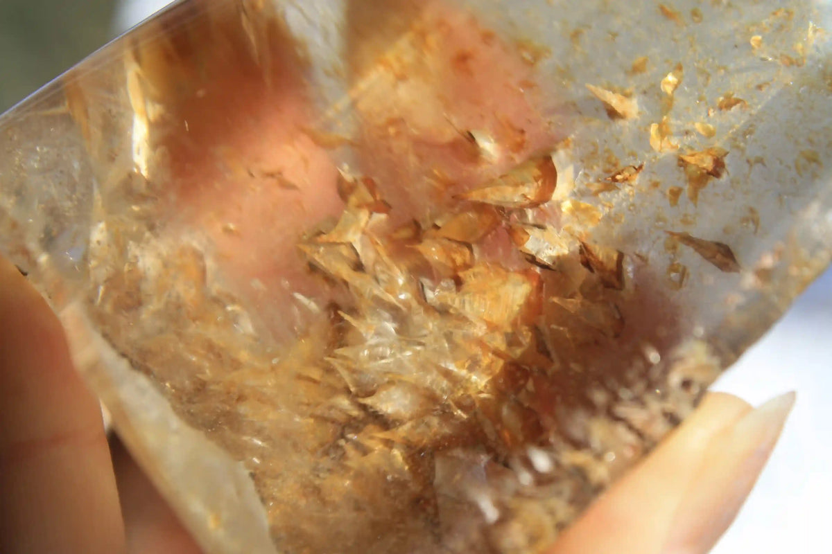 Very Unique Inner Child Inclusion Quartz on Gold Stand