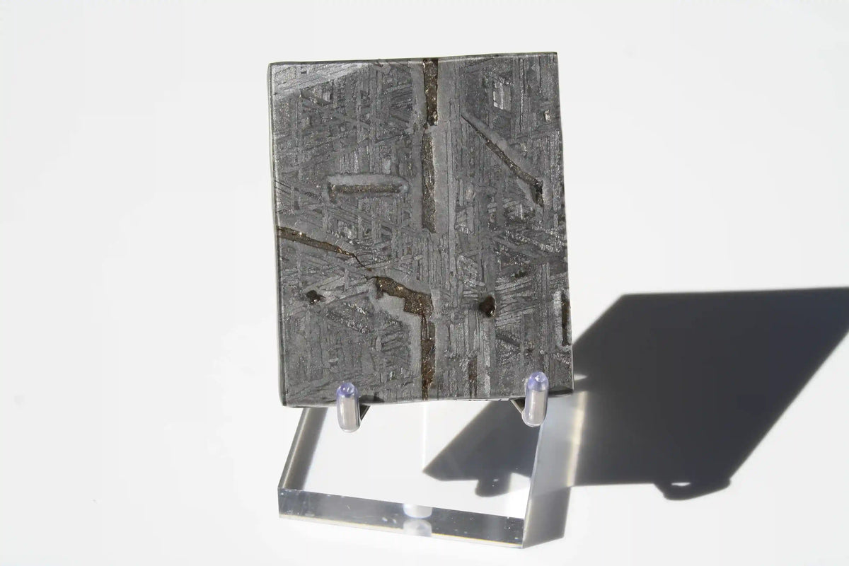 Aletai Meteorite, aletai meteorite, crystal shop, meteorite on stand, crystals from space, moldavite, Widmanstätten Pattern, iron meteorite 