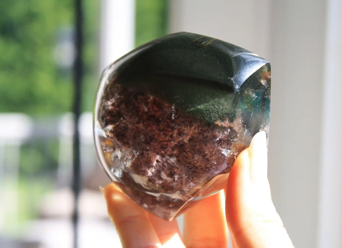 Garden quartz crystal with scenic inclusions, rare lodolite quartz for energy and meditation Chlorite