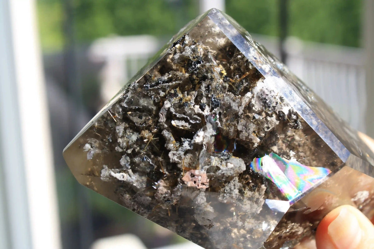 Golden Titanium Rutile in Grey Garden Quartz Freeform