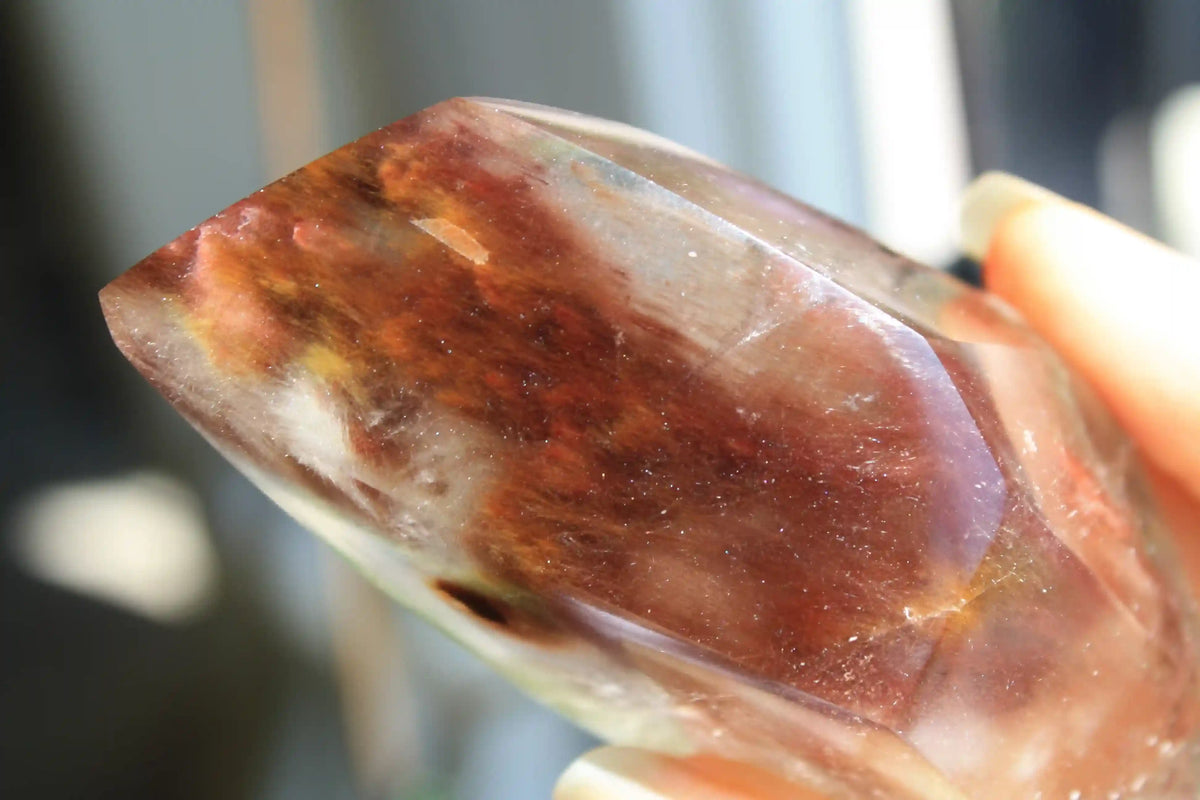 Pink and Red Amphibole Freeform with Garden Quartz