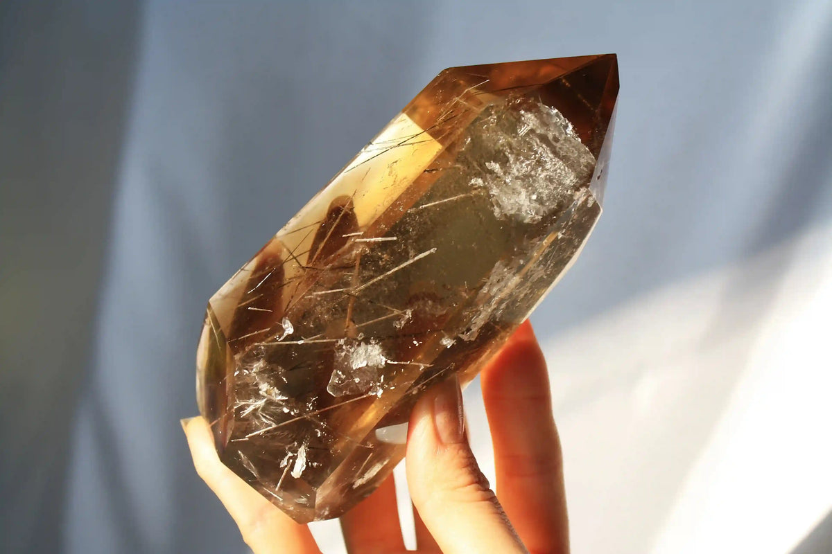 Citrine with golden rutile inclusions, natural citrine, rutile quartz, rutile crystal