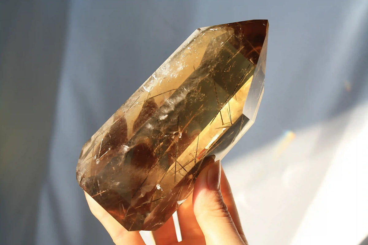 Citrine with golden rutile inclusions, natural citrine, rutile quartz, rutile crystal