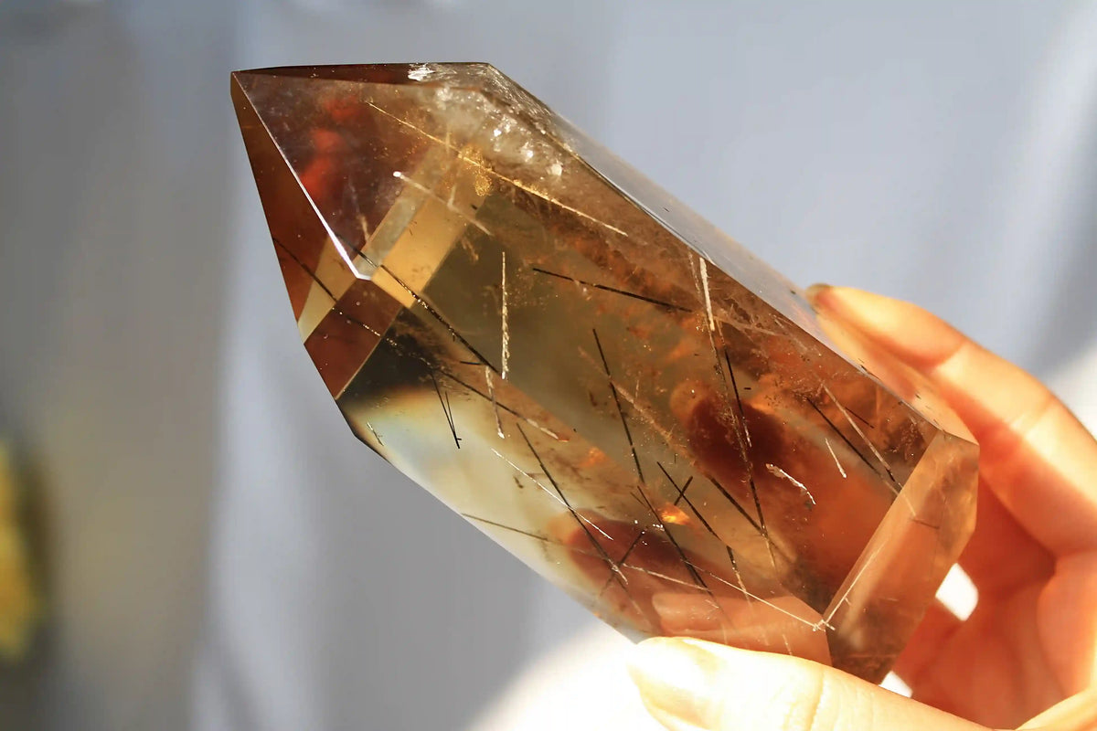 Citrine with golden rutile inclusions, natural citrine, rutile quartz, rutile crystal