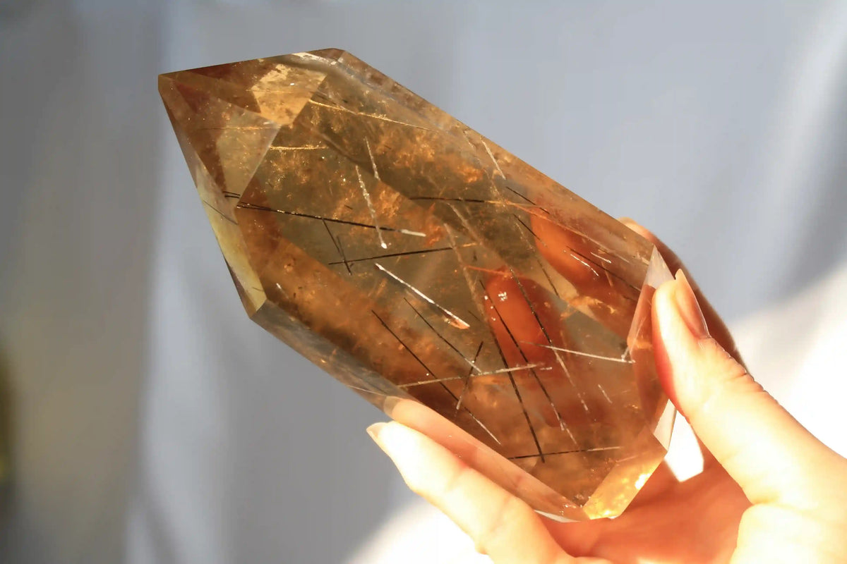 Citrine with golden rutile inclusions, natural citrine, rutile quartz, rutile crystal