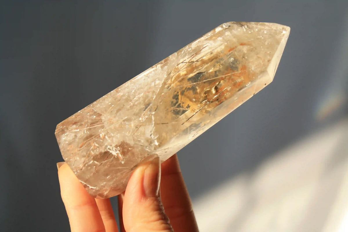 Citrine tower, real citrine, citrine with rutile, rutile citrine tower, citrine from brazil, Canadian crystal shop