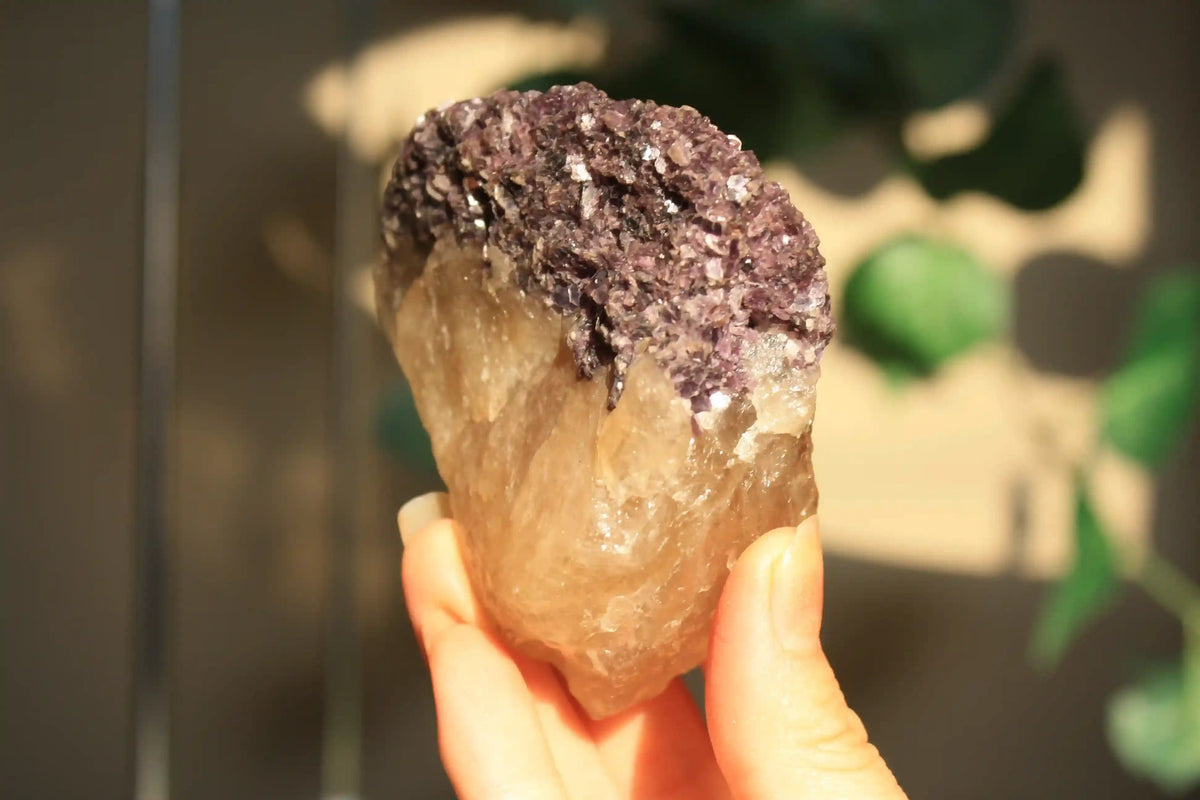 citrine, natural citrine, citrine on stand, lepidolite with citrine, citrine with mica, mica with citrine, natural citrine quartz, citrine tower