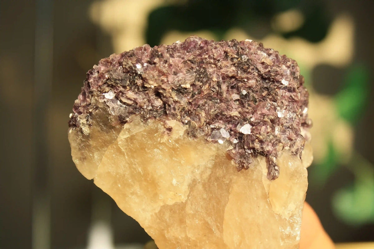 citrine, natural citrine, citrine on stand, lepidolite with citrine, citrine with mica, mica with citrine, natural citrine quartz, citrine tower